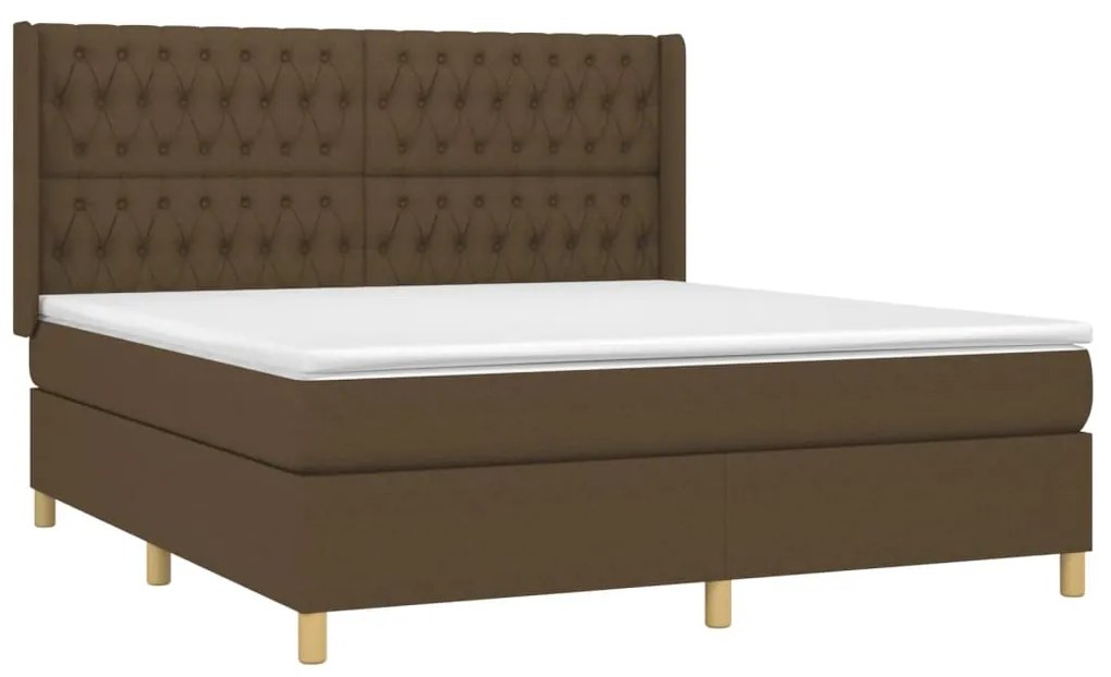 vidaXL Κρεβάτι Boxspring με Στρώμα & LED Σκ.Καφέ 180x200εκ. Υφασμάτινο