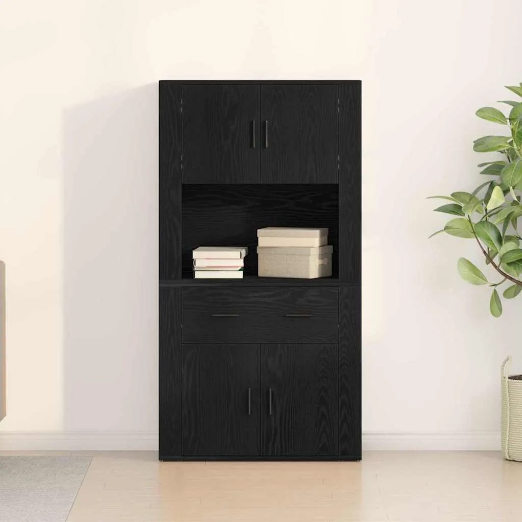 vidaXL Υψηλός Μπουφές Μαύρη δρυς 80 x 33 x 150 εκ Επεξεργασμένο ξύλο