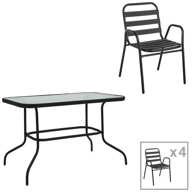 Σετ κήπου - Τραπεζαρία Valor - Sussie 5 τεμ. μέταλλο μαύρο - γυαλί 110x60x70 εκ. 110x60x70 εκ.