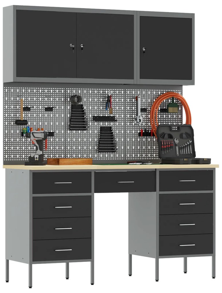 vidaXL Ντουλάπα Εργασίας με συρτάρι 8 pcs Μαύρο 150 x 55 x 200 εκ