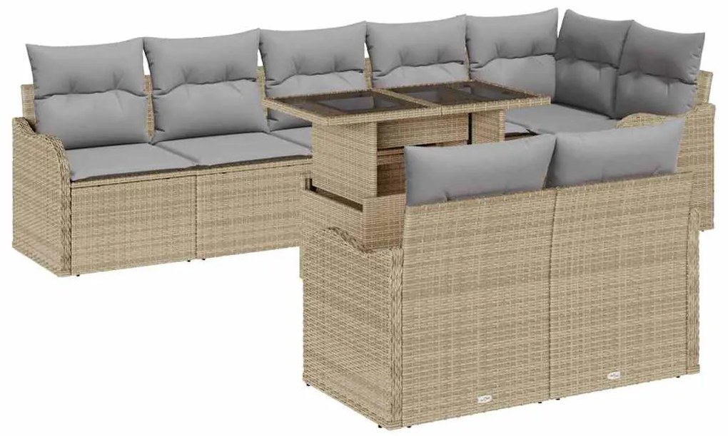 vidaXL Σετ Κήπου 9 Τεμαχίων με Μαξιλάρια Beige από Poly Rattan