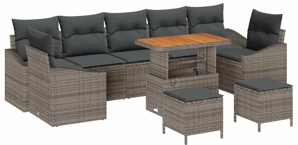 vidaXL Σετ Καναπέ Κήπου με μαξιλάρι 10 pcs Γκρι Πολυ ράταν