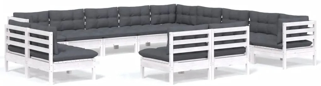 vidaXL Σαλόνι Κήπου Σετ 13 Τεμαχίων Λευκό από Ξύλο Πεύκου με Μαξιλάρια