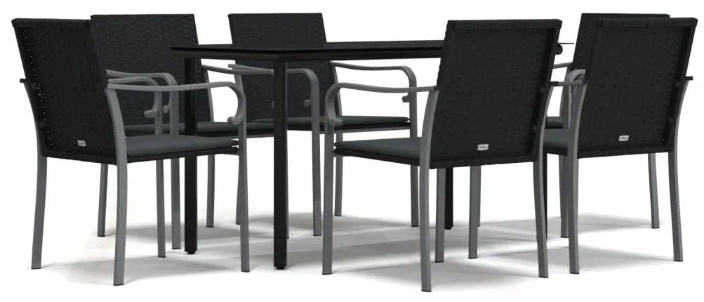 vidaXL Σετ Τραπεζαρίας Κήπου 7 τεμ. Συνθ. Ρατάν / Ατσάλι με Μαξιλάρια