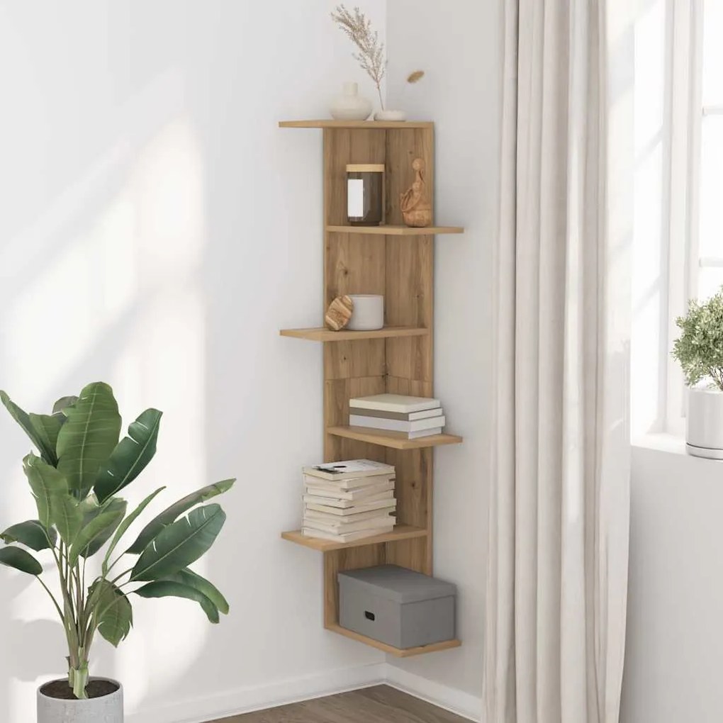 vidaXL Γωνιακή Ραφιέρα Τοίχου Αρτισιανή Δρυς 36,5x36,5x140 Επεξ. Ξύλο