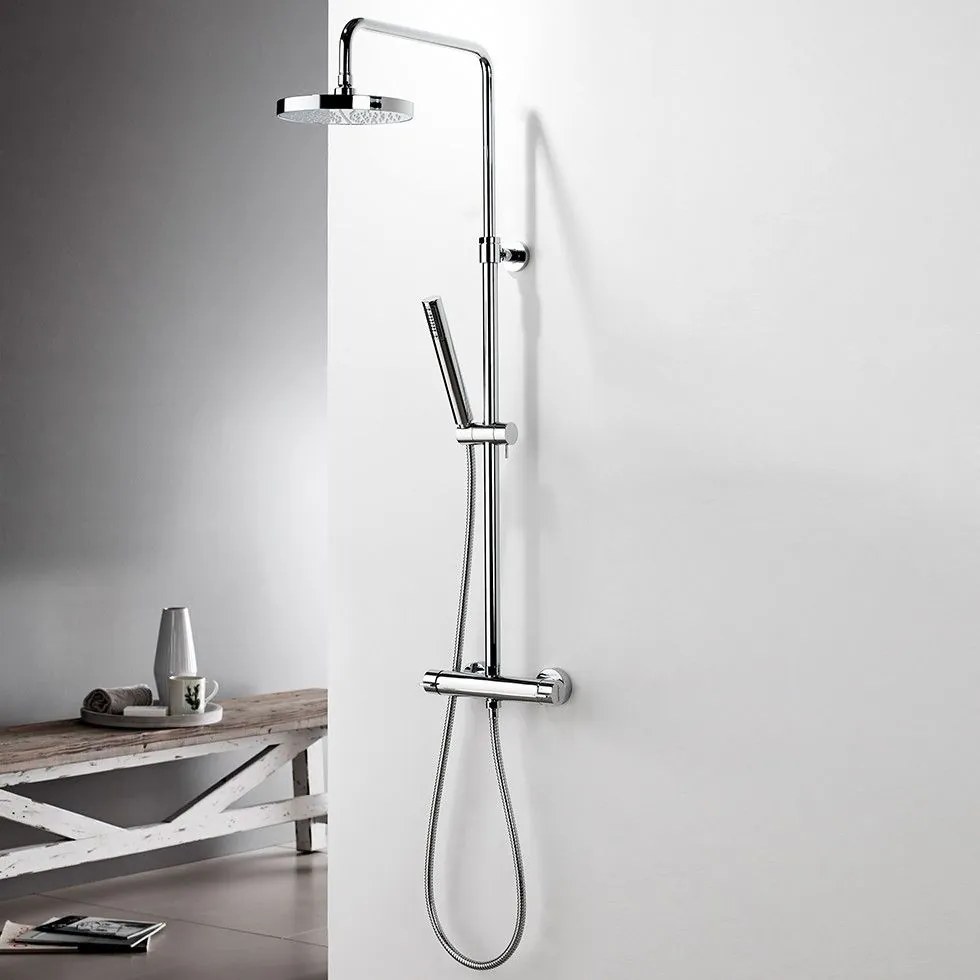 Eurorama Slim Chrome Μπαταρία Ντουζιέρας 2 Εξόδων με Κολώνα, Tηλέφωνο, Στήριγμα Τηλεφώνου και Άθραυστο Σπιράλ  712065-100
