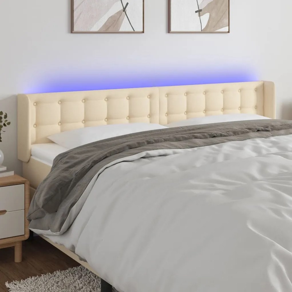 vidaXL Κεφαλάρι Κρεβατιού LED Κρεμ 163x16x78/88 εκ. Υφασμάτινο