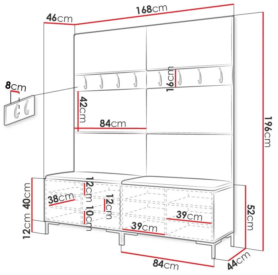 Σετ διαδρόμου Hartford F101, 196x168x46cm, 32 kg, Μαύρο, Ταπισερί, Πλαστικοποιημένη μοριοσανίδα, Εντοιχισμένη, Τοίχου | Epipla1.gr