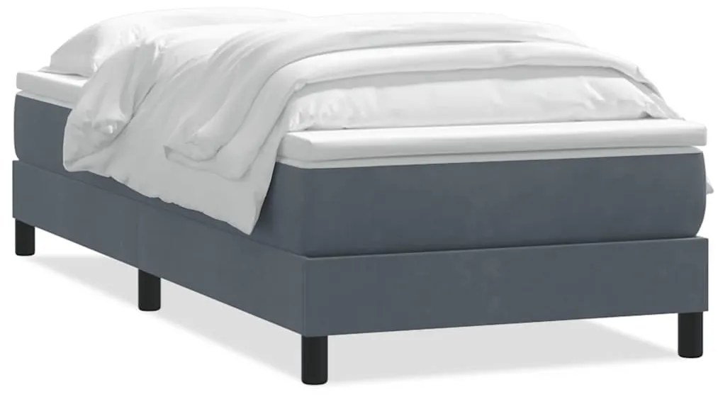 vidaXL Κρεβάτι Boxspring με Στρώμα Σκούρο Γκρι 90x220 εκ. Βελούδινο