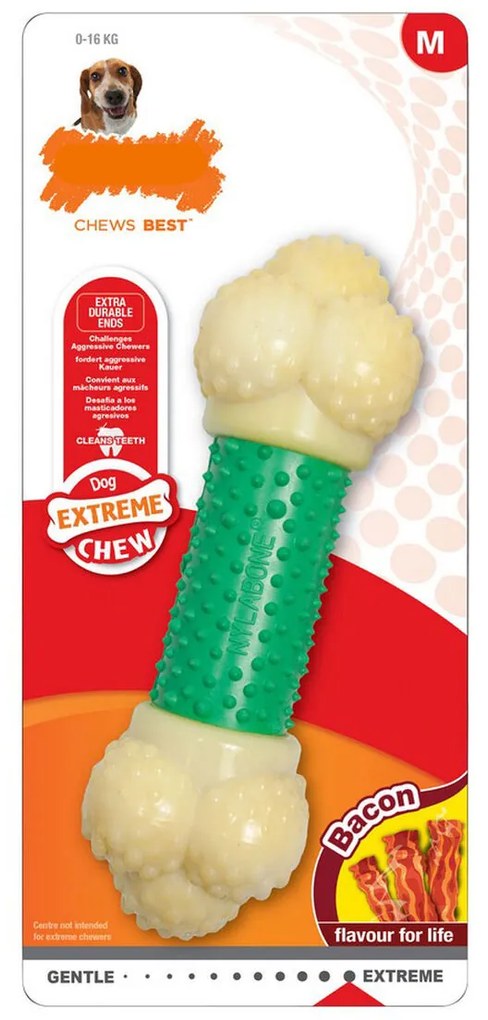 Μασητικό Οδοντοφυΐας Σκύλου Nylabone Extreme Chew Double Action Bacon Μέντα 2 σε 1 Καουτσούκ Μέγεθος M Nylon