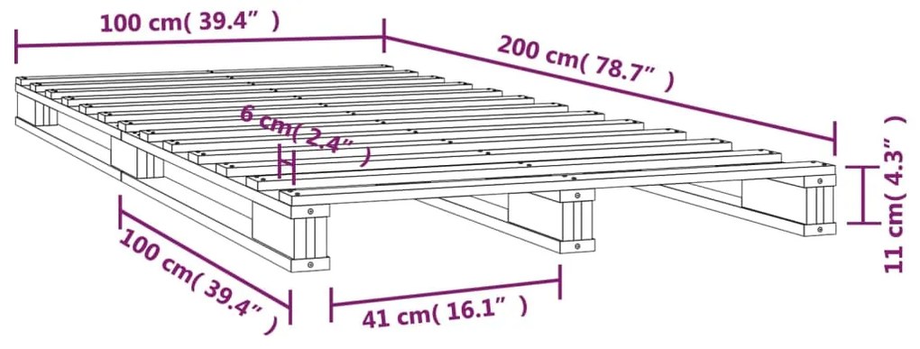 820387 Καναπές από Παλέτες Άσπρο 100 x 200εκ. Μασίφ Ξύλο Πεύκου - Λευκό