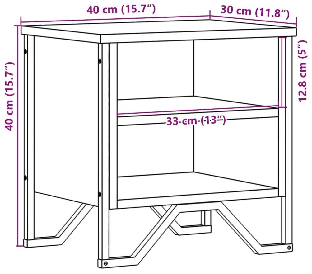 Κομοδίνο Καπνιστή Δρυς 40 x 30 x 40 εκ. από Επεξεργασμένο Ξύλο - Καφέ