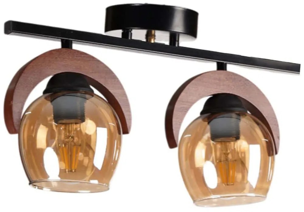 Φωτιστικό Οροφής - Πλαφονιέρα 534LUN5928 35x12x26cm 2xE27 40W Black-Honey Opviq