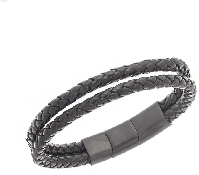 Βραχιόλι Senza Men&#039;s Steel Black Leather Strap