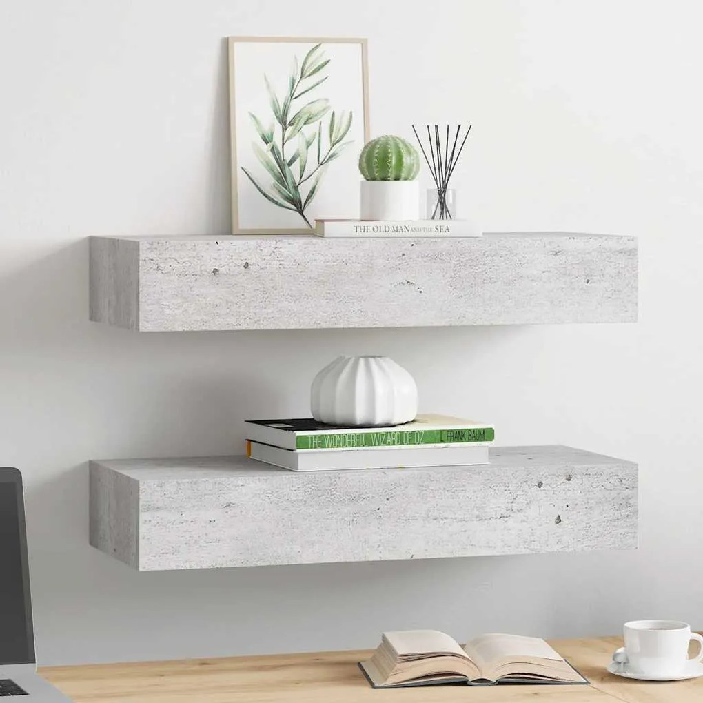 vidaXL Ράφια Τοίχου Συρτάρια 2 τεμ. Γκρι Σκυρ. 60x23,5x10 εκ από MDF
