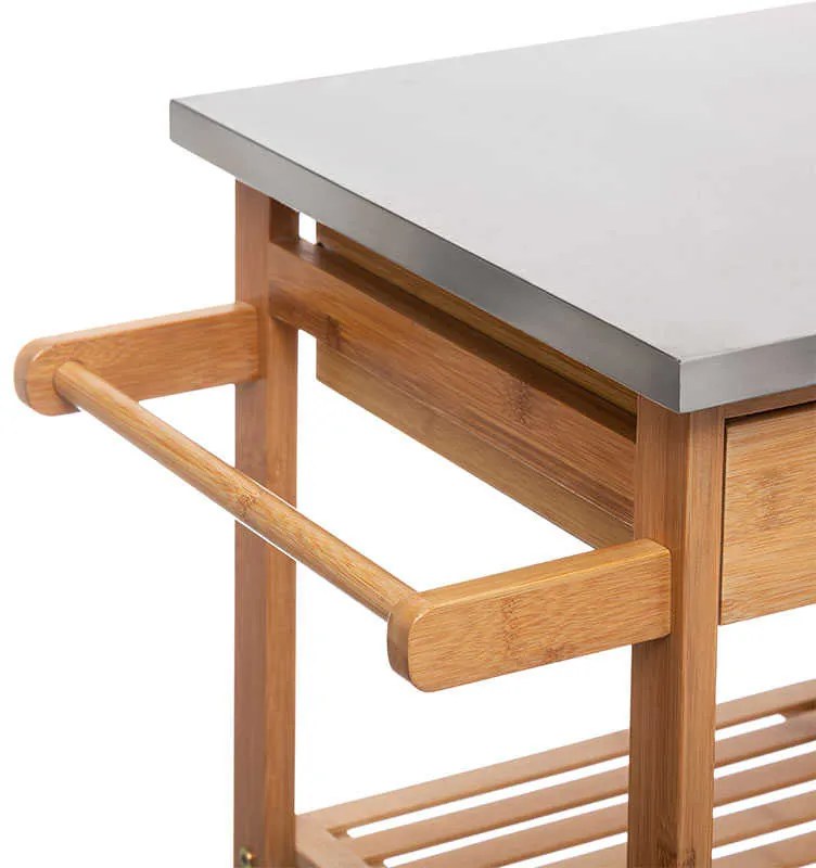 Τρόλεϊ-ραφιέρα 7όροφη Esla pakoworld bamboo φυσικό-λευκό 73,5x37x86εκ