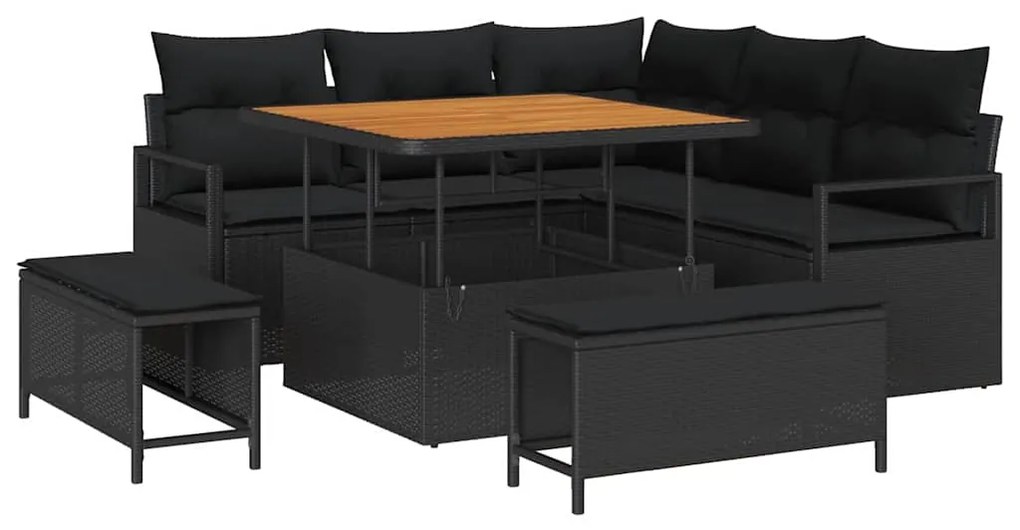 vidaXL Σετ Καναπέ Κήπου με μαξιλάρι 8 pcs Μαύρο Πολυ ράταν