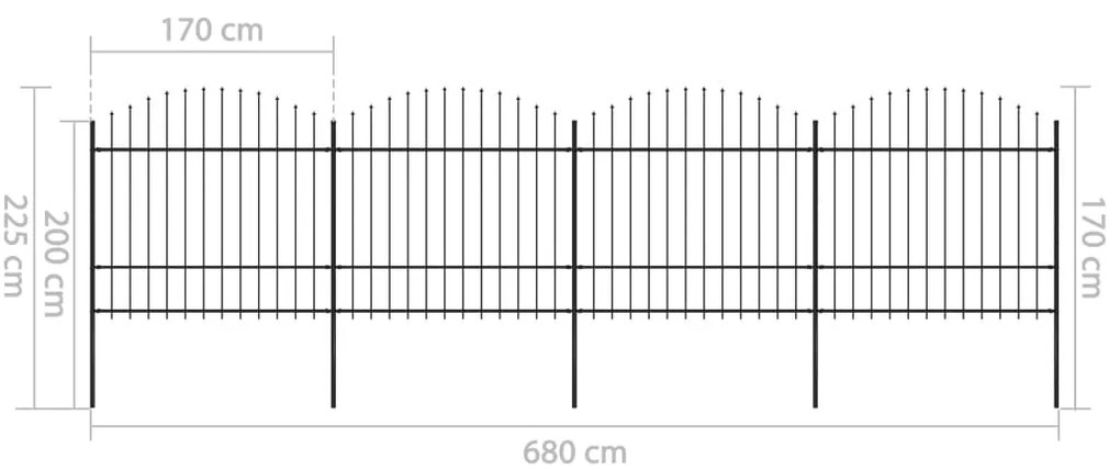 vidaXL Κάγκελα Περίφραξης με Λόγχες Μαύρα (1,5-1,75) x 6,8 μ. Ατσάλινα