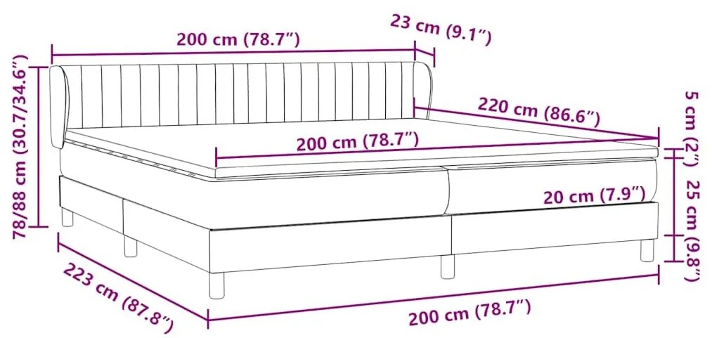 Box Spring κρεβάτι με στρώματα ανοιχτό γκρι 200x220cm Βελούδινο - Γκρι