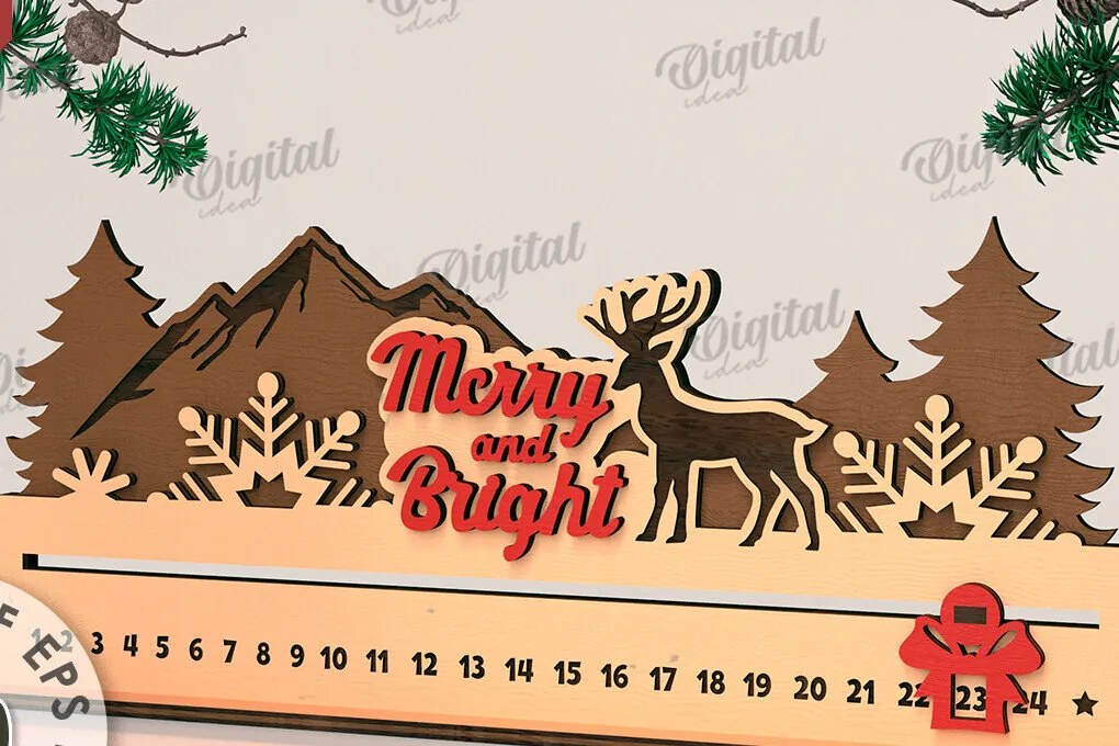 Σετ των 2 Intra απο ξύλο plywood 3mm-4mm πάχος - Countdown Advent Calendar Cut Laser Δίασταση 30x20 cm INTRAFABR-108028253