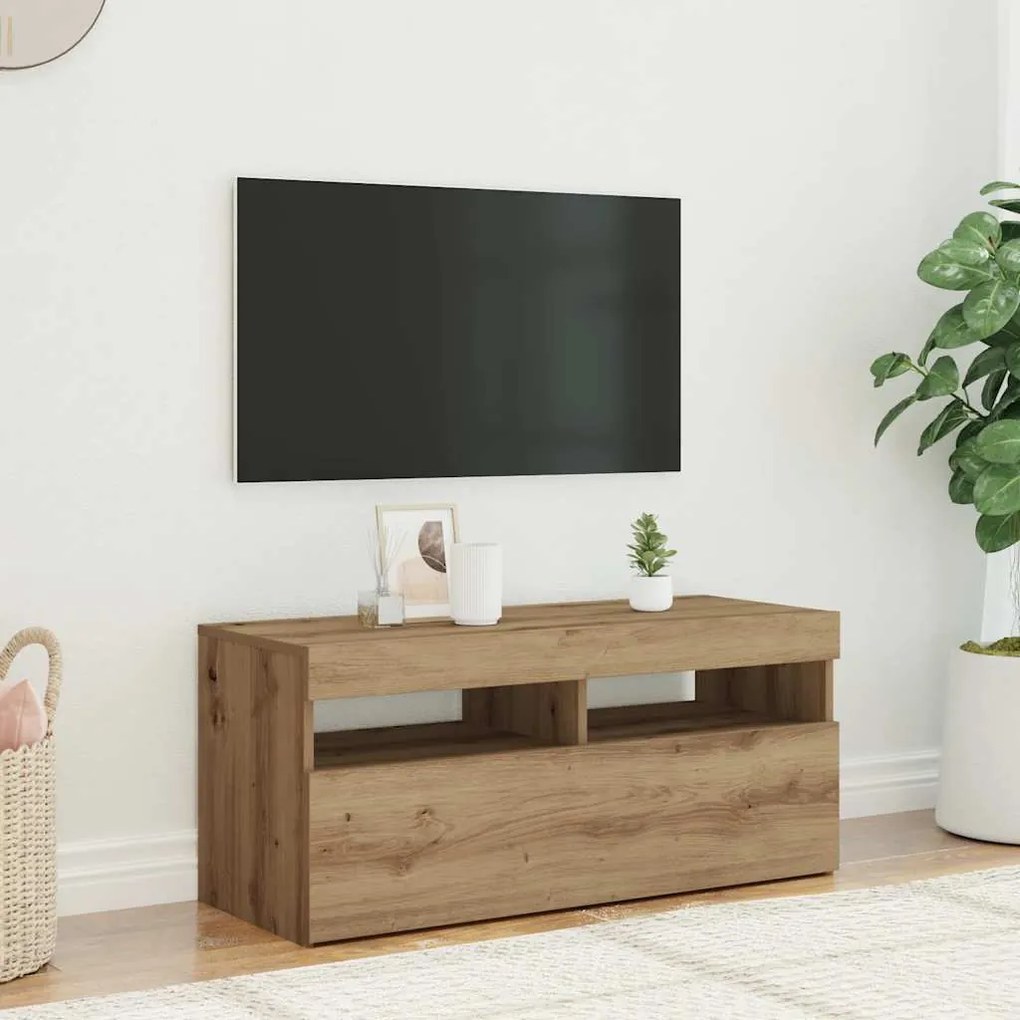 vidaXL Έπιπλο Τηλεόρασης με LED Αρτισιανή Δρυς 90x35x40 εκ Επεξ.Ξύλο