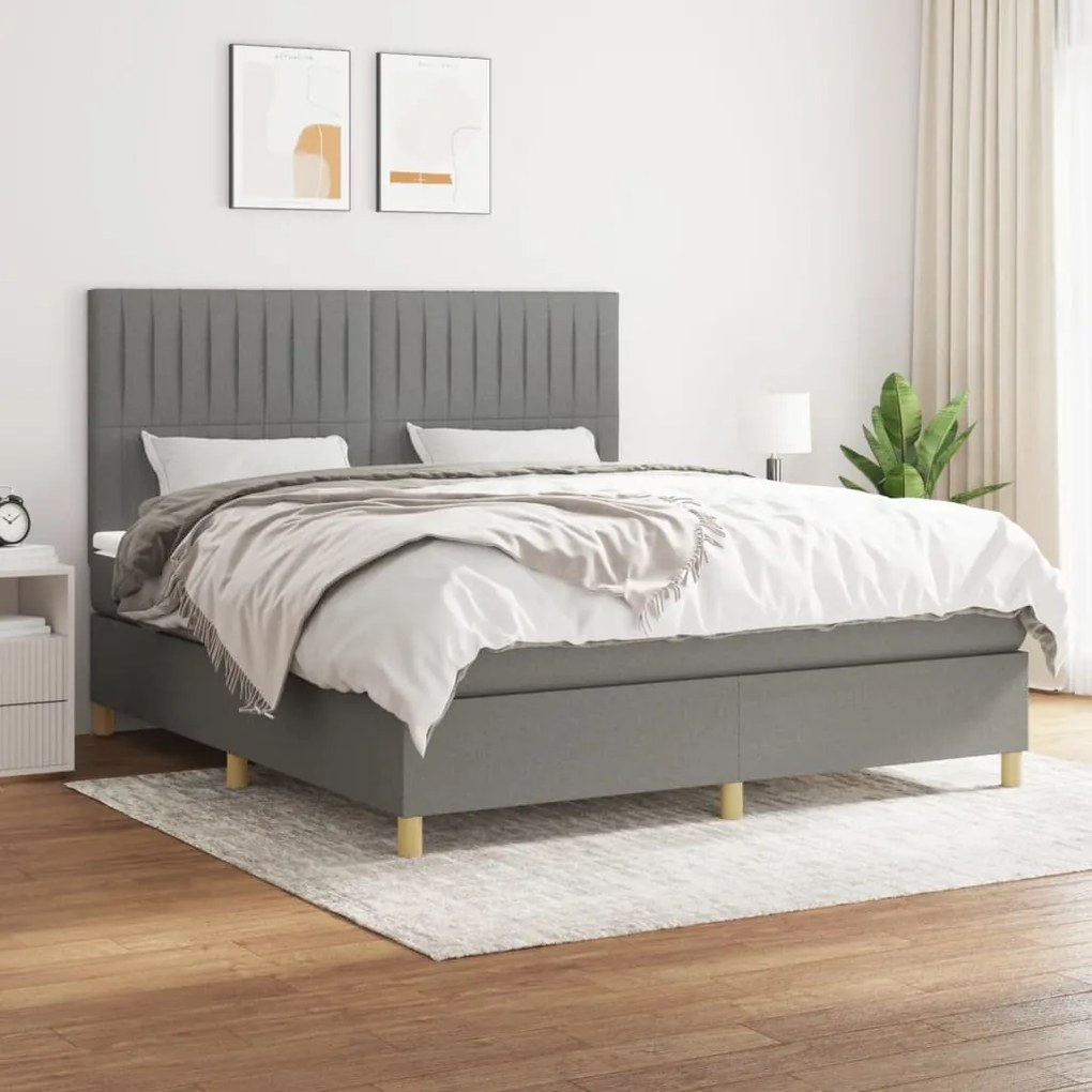 vidaXL Κρεβάτι Boxspring με Στρώμα Σκούρο Γκρι 160x200 εκ Υφασμάτινο