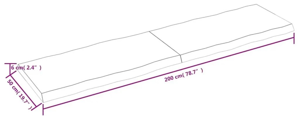 Επιφ Τραπεζιού Αν Καφέ 200x50x(2-6)εκ.Ακατέργ. Μασίφ Ξύλο Δρυός - Καφέ