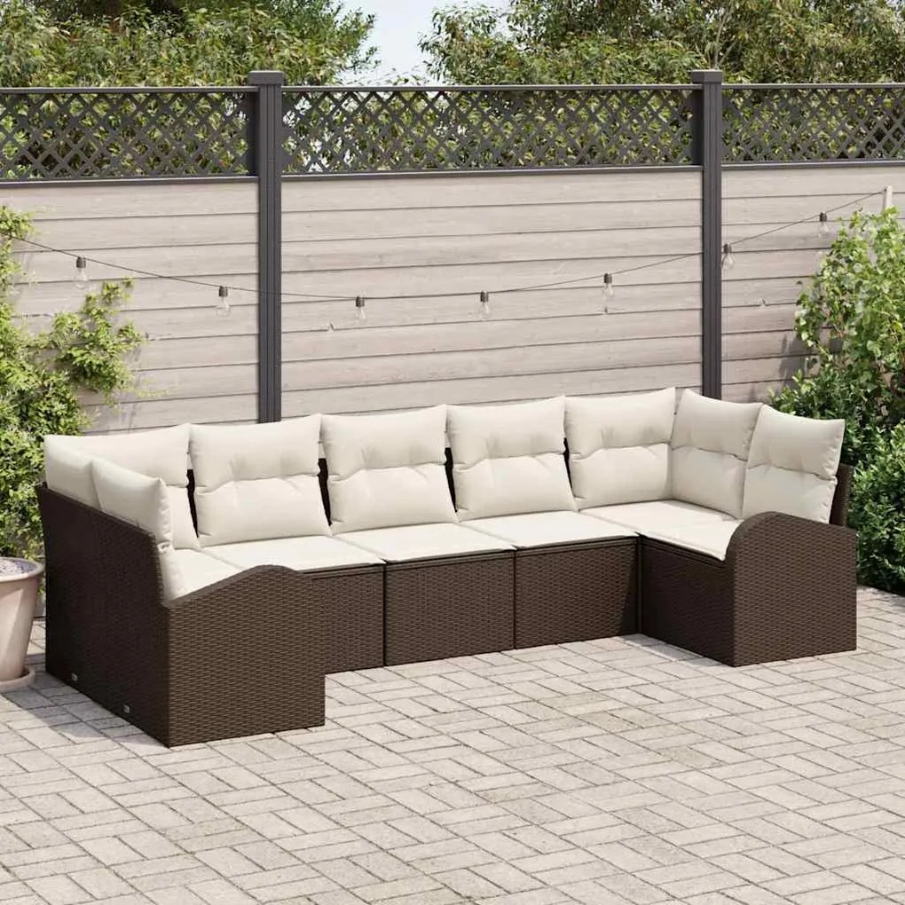 vidaXL Σετ Καναπέ Κήπου 7 pcs Καφέ Πολυ ράταν