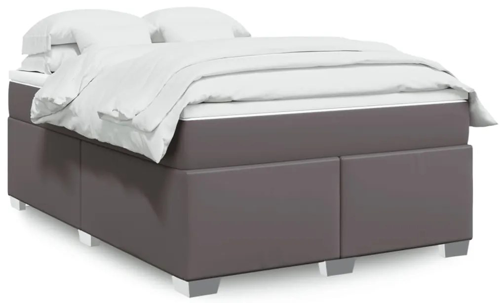 vidaXL Κρεβάτι Boxspring με Στρώμα Γκρι 140x200εκ. από Συνθετικό Δέρμα