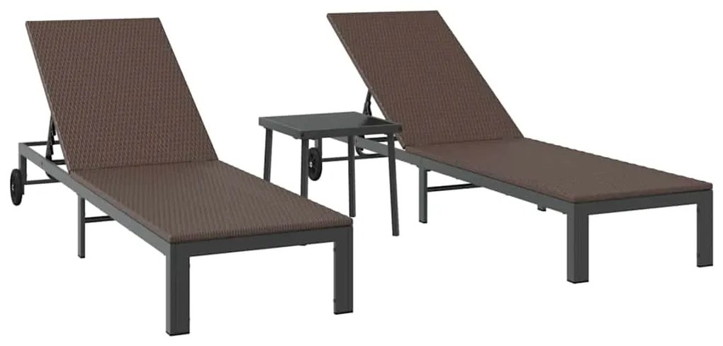 vidaXL Ήλιο-κρεβάτι με μαξιλάρι 2-πρόσωπο 3 pcs Καφέ συνθετικό ρατάν