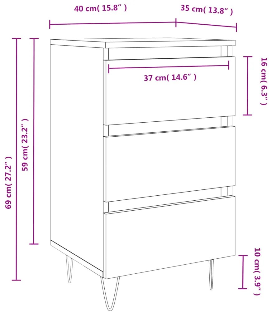 Κομοδίνα 2 τεμ. Sonoma Δρυς 40x35x69 εκ. από Επεξεργασμένο Ξύλο - Καφέ