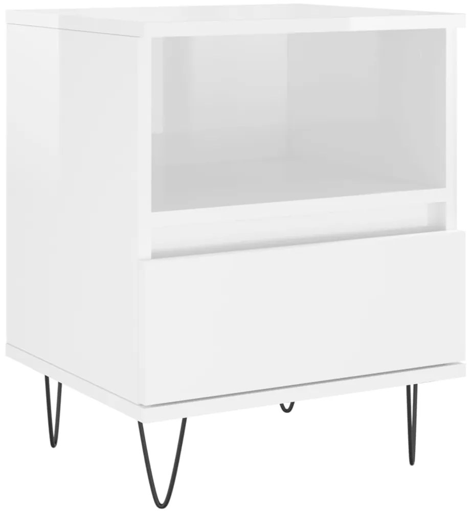 vidaXL Κομοδίνο Γυαλ. Λευκό 40 x 35 x 50 εκ. από Επεξεργασμένο Ξύλο