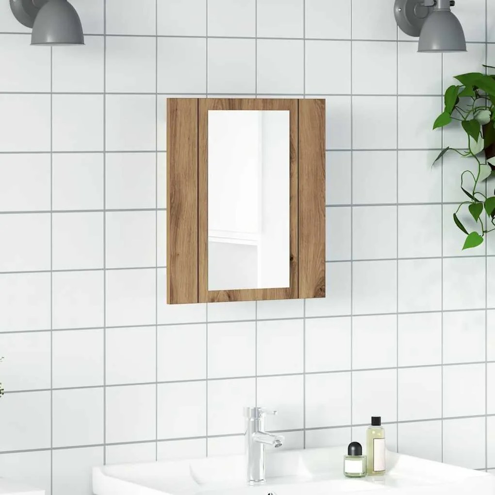 vidaXL Έπιπλο Καθρέφτη Μπάνιου LED Αρτισιανή Δρυς 40x12x45εκ Επεξ.Ξύλο