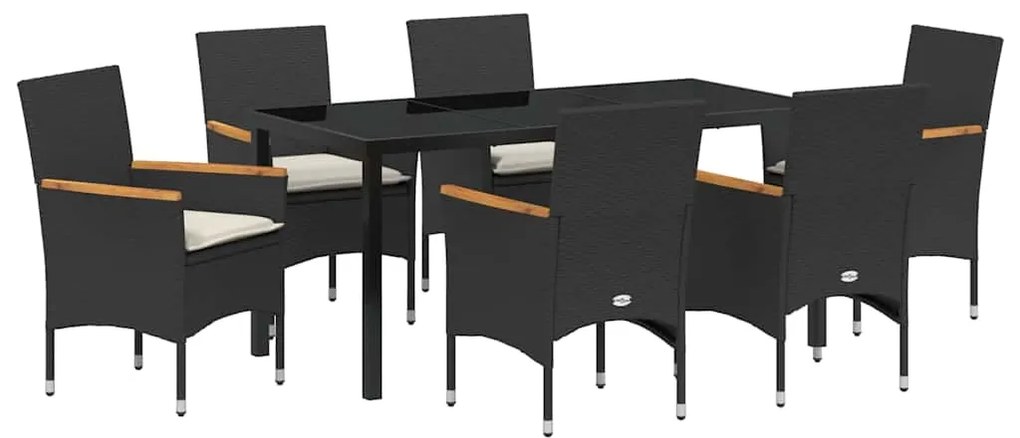 vidaXL Σέτ φαγητού για κήπο με μαξιλάρι 7 pcs Μαύρο Πολυ ράταν