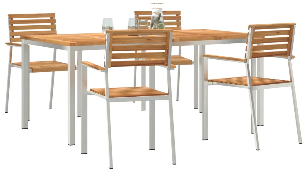 vidaXL Σετ Κήπου 5 Τεμαχίων - Μασίφ Ξύλο Teak & Ανοξείδωτος Χάλυβας