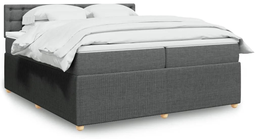 vidaXL Κρεβάτι Boxspring με Στρώμα Σκούρο Γκρι 200x200 εκ. Υφασμάτινο