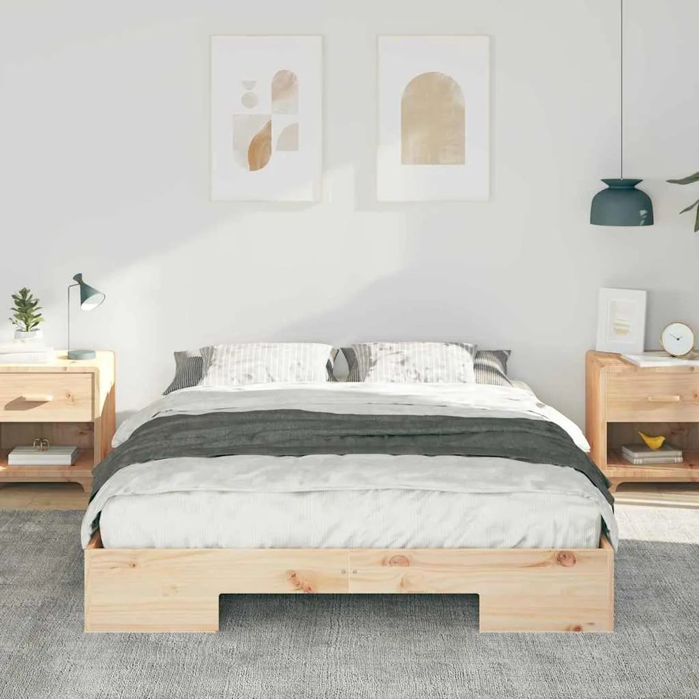vidaXL Κρεβάτι δαπέδου Καφέ 150 x 200 cm Μασίφ ξύλο πεύκου