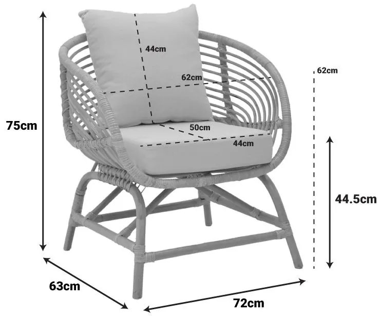 Καρέκλα - Πολυθρόνα Caxen φυσικό rattan-λευκό μαξιλάρι 72x63x75 εκ. 72x63x75 εκ.