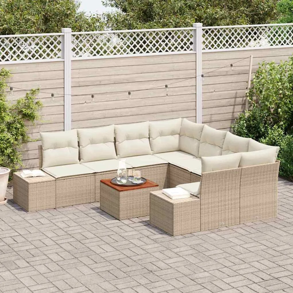 vidaXL Σετ Καναπέ Κήπου με μαξιλάρι 9 pcs Μπεζ Πολυ ράταν