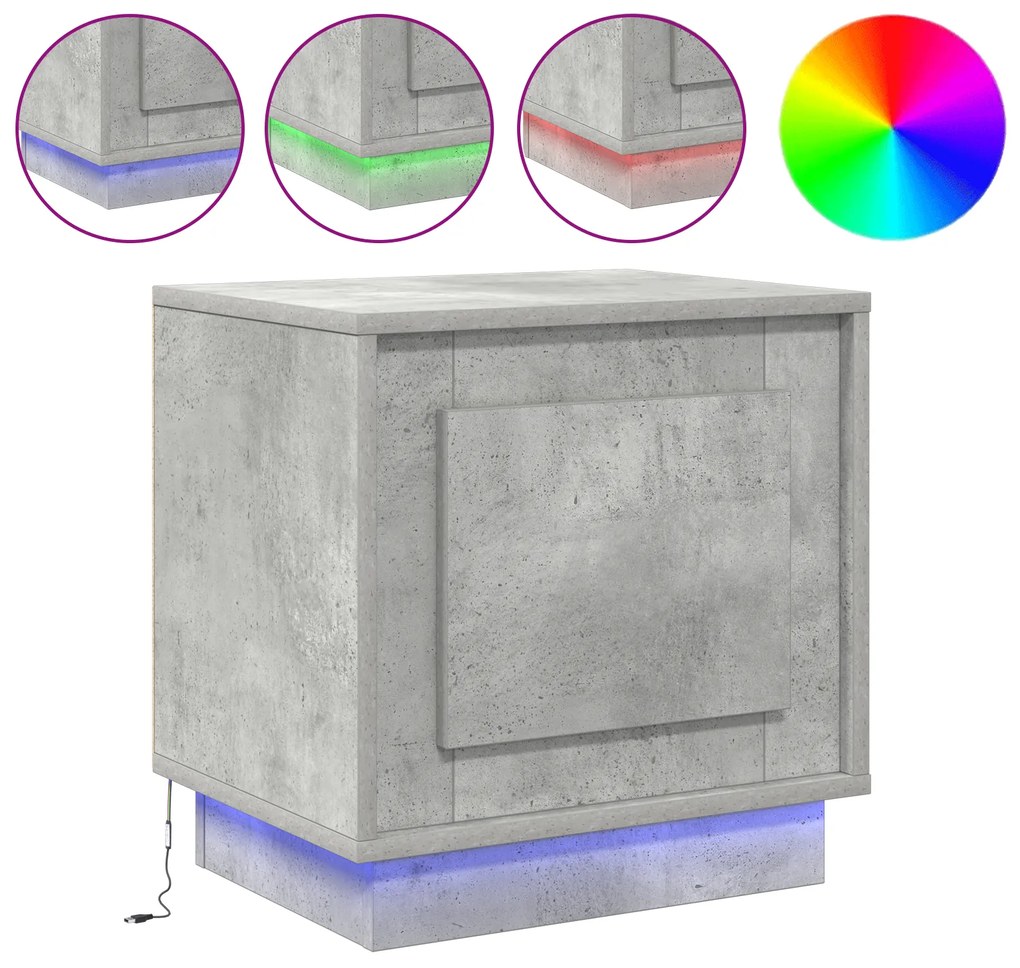 vidaXL Κομοδίνο με LED φώτα Σκυρόδεμα Γκρι 44x34,5x45 εκ