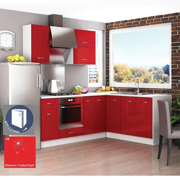 Γωνιακή Κουζίνα Milena 3 κόκκινο γυαλιστερό, 220x180x90x60cm -GRA034