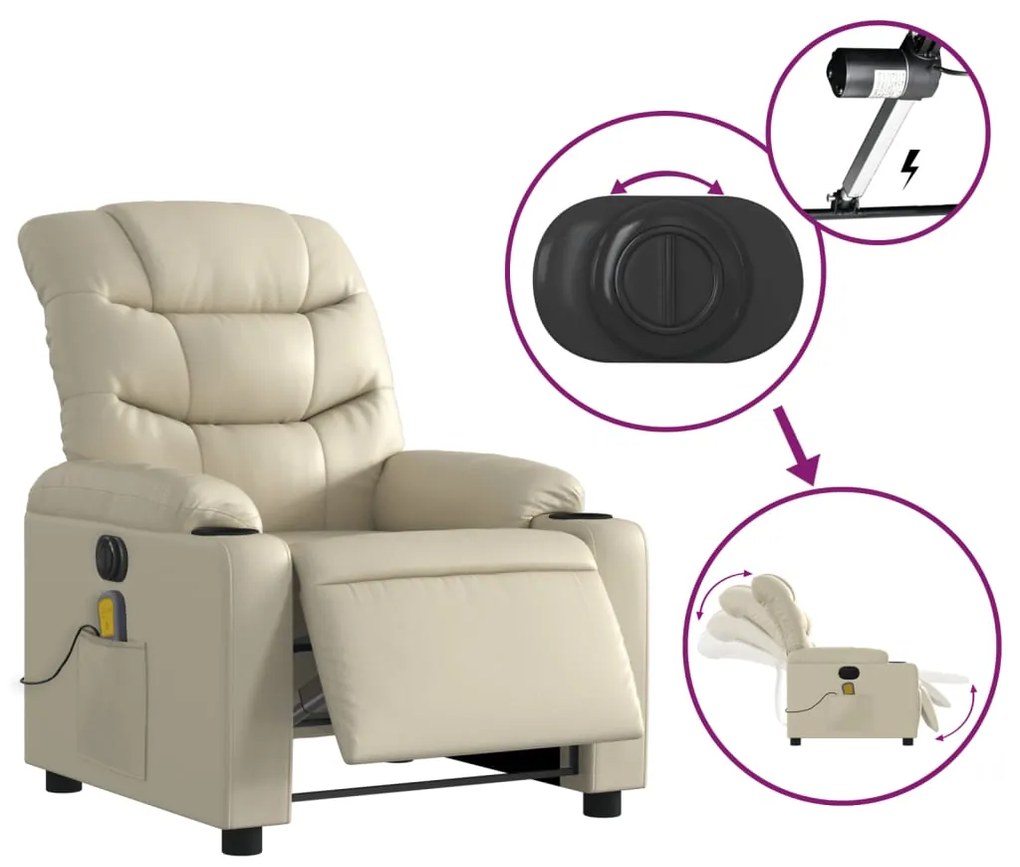 vidaXL Πολυθρόνα Μασάζ Ανακλινόμενη Ηλεκτρική Κρεμ από Συνθετικό Δέρμα