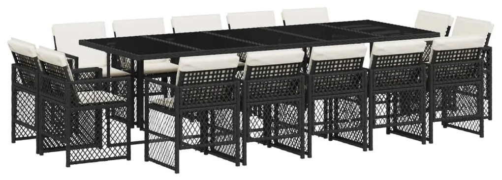 vidaXL Σετ Τραπεζαρίας Κήπου 15 τεμ Μαύρο από Συνθ. Ρατάν με Μαξιλάρια
