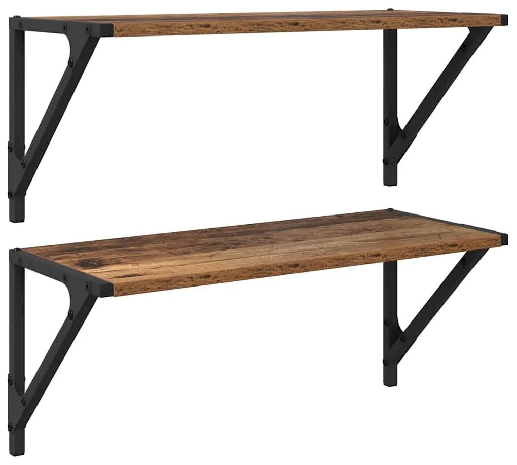 vidaXL Ράφια Τοίχου με ράφι 2 pcs Παλιό Ξύλο 60 x 25 x 25,5 cm