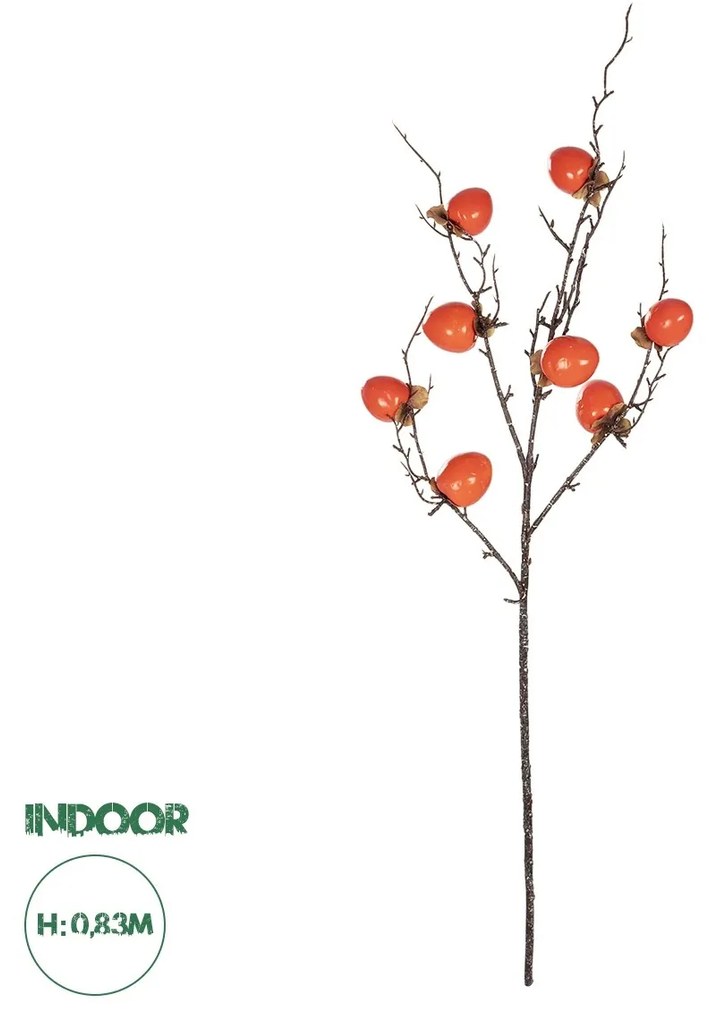 GloboStar® Artificial Garden ORANGE PERSIMMON FRUIT BRANCH 21438 Τεχνητό Διακοσμητικό Πορτοκαλί Κλαδί Λωτός Y83cm