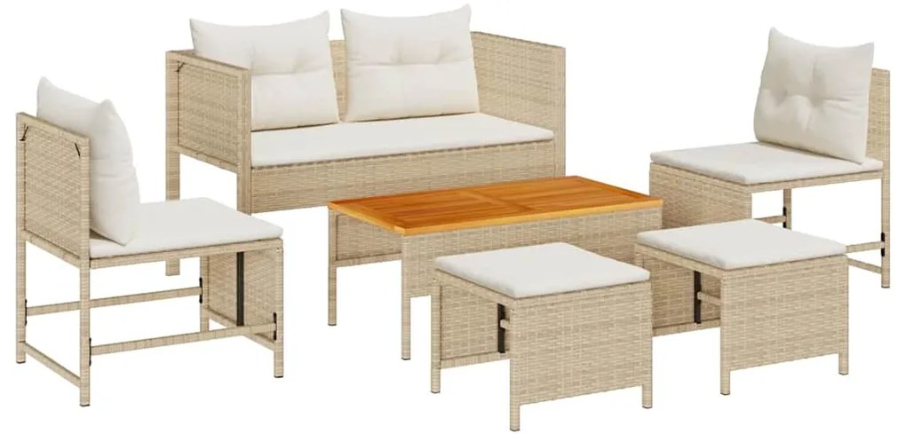 vidaXL Σετ Καναπέ Κήπου 6 pcs Μπεζ, κρέμα συνθετικό ρατάν