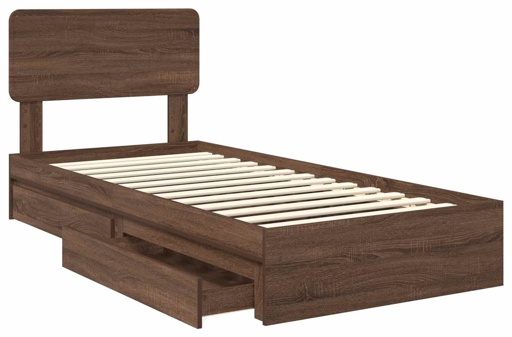 vidaXL Κρεβάτι Αποθήκης Καφέ δρυς 90 x 190 cm Επεξεργασμένο ξύλο