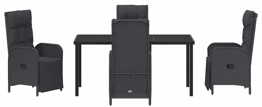 vidaXL Σέτ φαγητού για κήπο με μαξιλάρι 5 pcs Μαύρο συνθετικό ρατάν