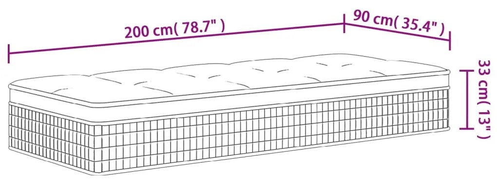 Στρώμα με Pocket Springs Μεσαία Plus Σκληρότητα 90x200 εκ. - Λευκό