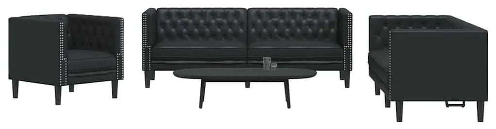 vidaXL Σετ Καναπέ 3 pcs Μαύρο 194 x 74.5 x 70.5 εκ. Τεχνητό δέρμα